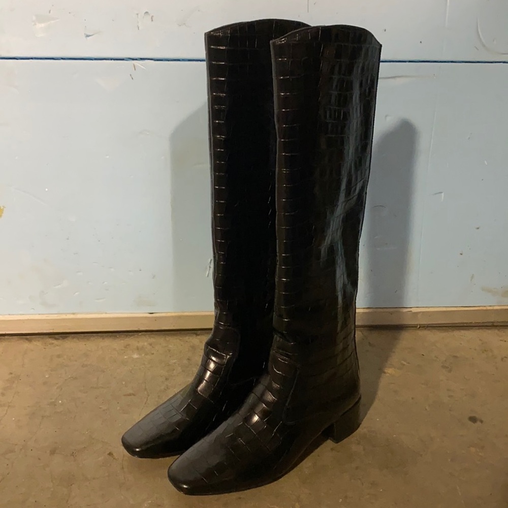 J. Crew Black Croc-Embossed Heeled Boots